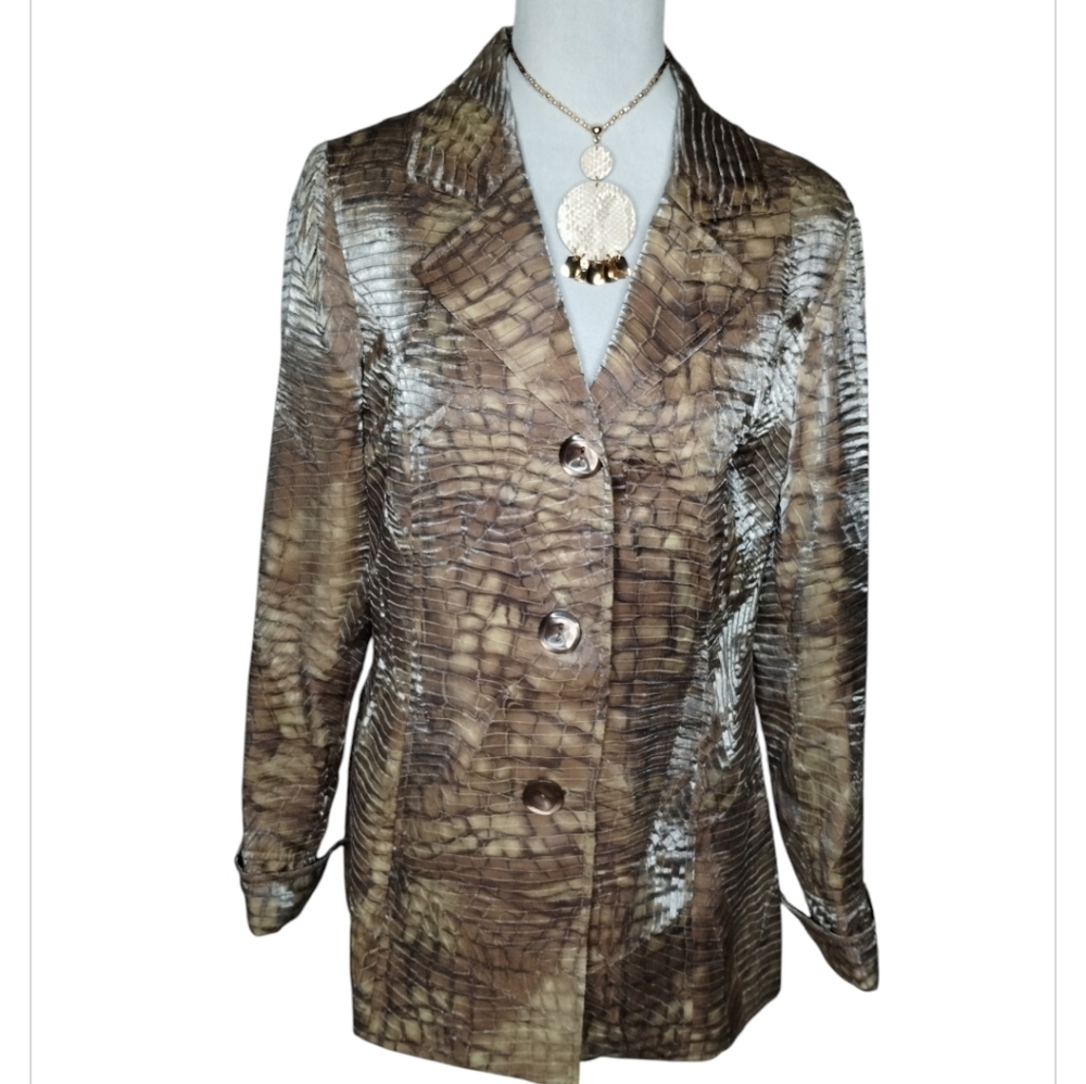 Tribal Metallic Textured Blazer With Shiny Reptile Print Size 6